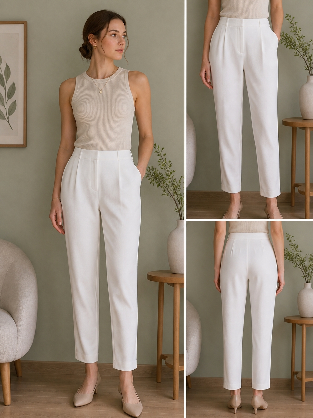 Nina McLemore White Tailored Pants Womens Size 8 3XDry Straight Leg High Rise
